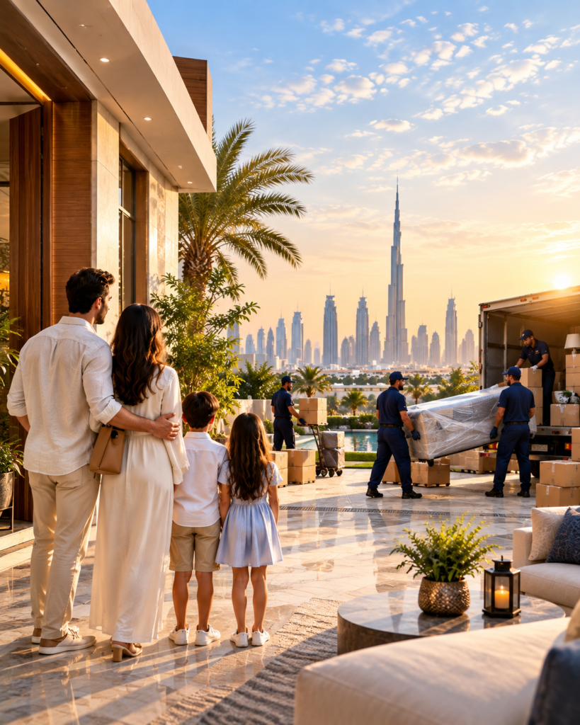 Villa movers in Dubai organising furniture and household belongings for a home relocation
