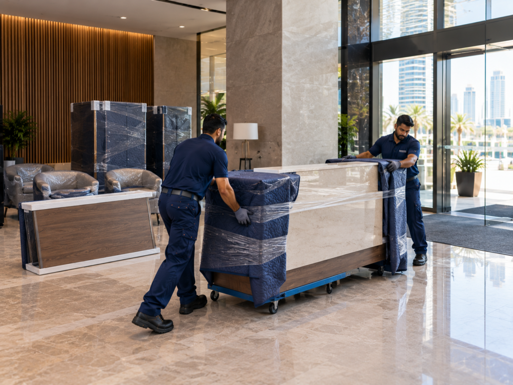 Commercial furniture moving including office desks, chairs and cabinets