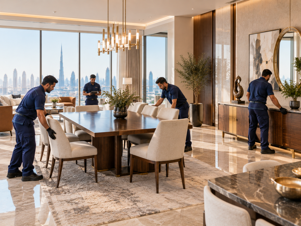 Furniture delivery and placement at a new property in Dubai