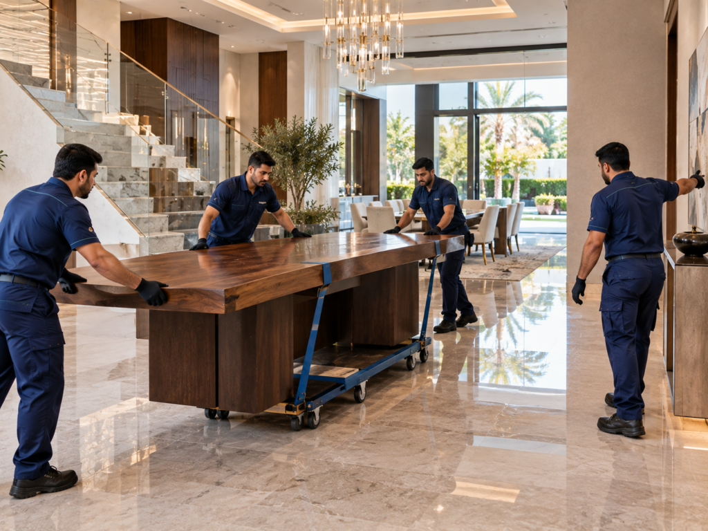 Bulky furniture prepared for careful moving and transportation