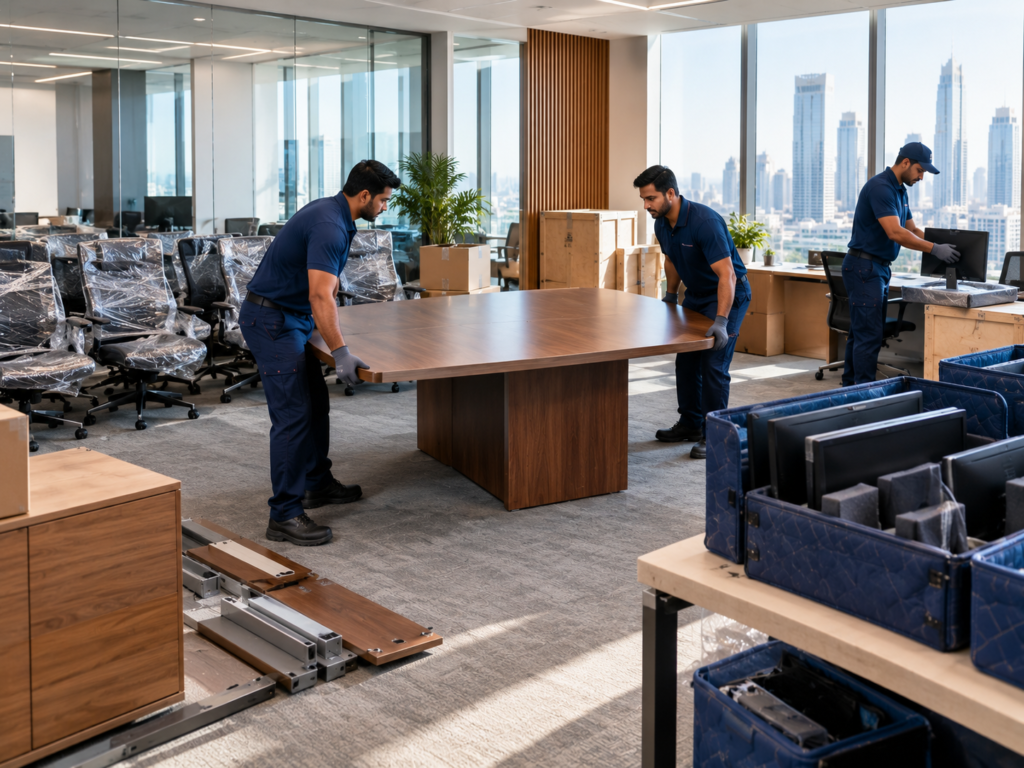 Cargo preparation and shipment coordination for international business relocation
