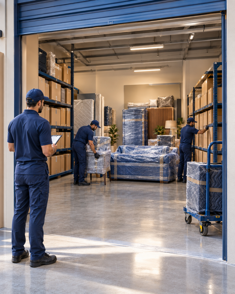 Furniture and household belongings prepared for moving and storage in Dubai