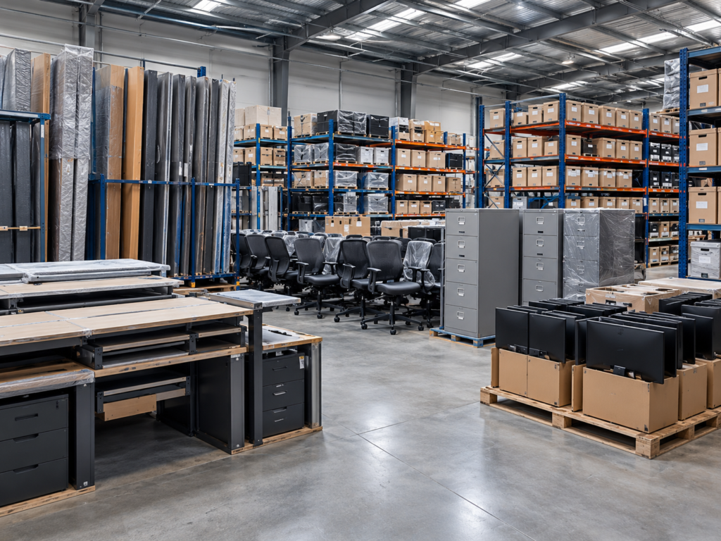 Organised cartons and items prepared for business storage