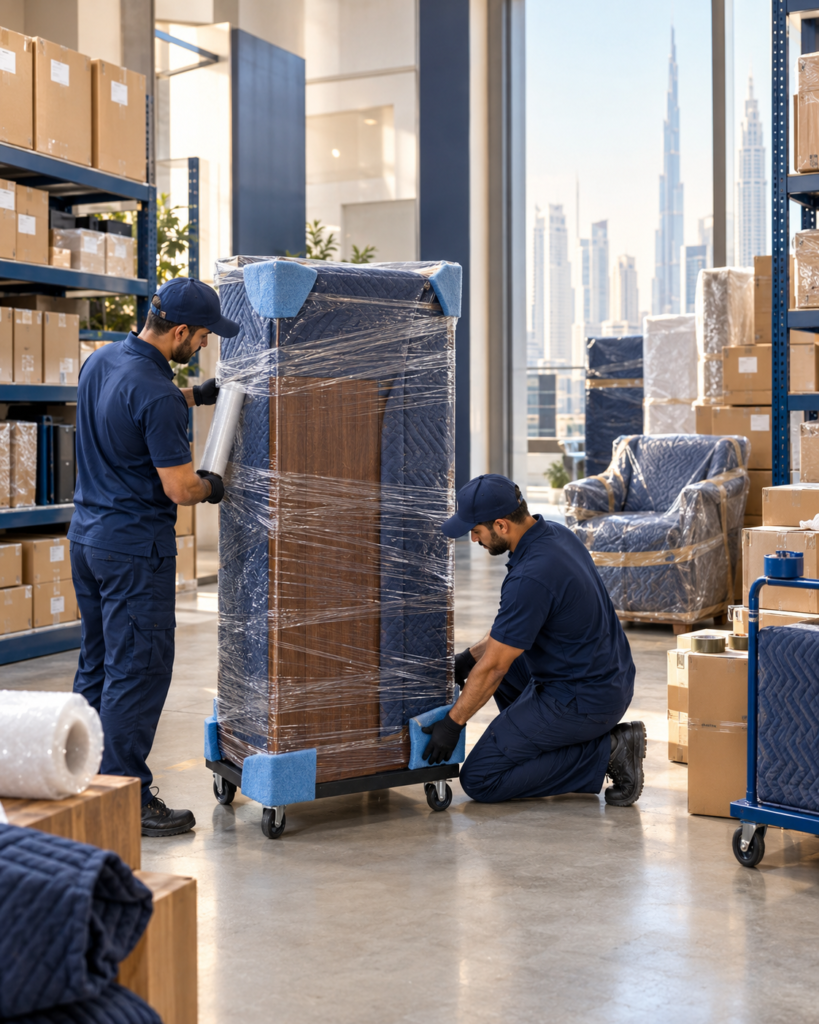 Furniture and household belongings prepared for storage in Dubai