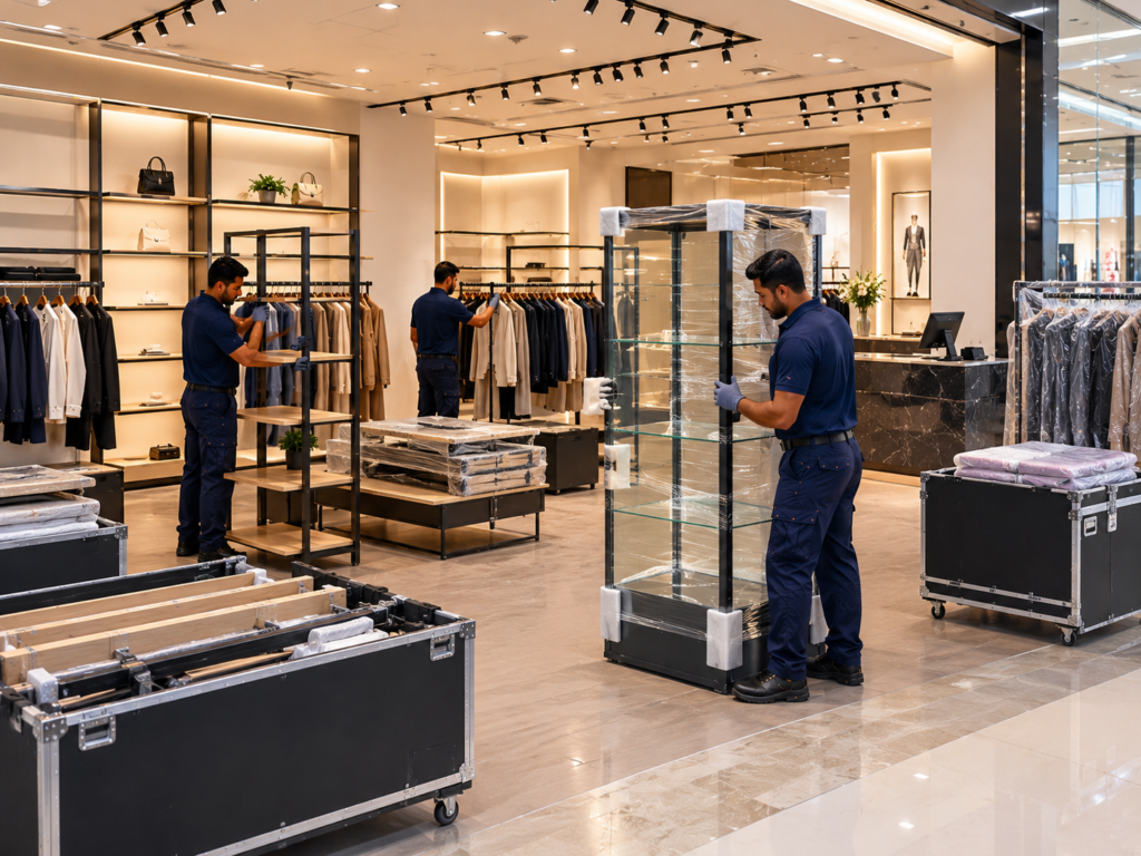 Retail shop relocation with packed stock, shelving and commercial fixtures
