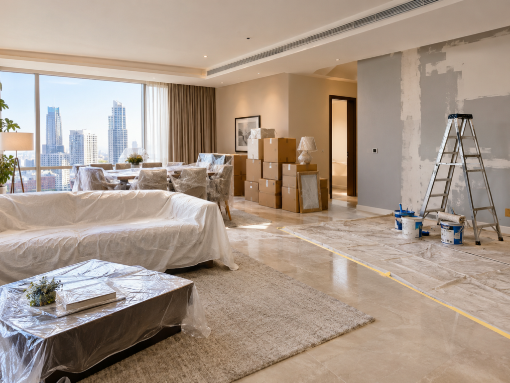 Household furniture and belongings prepared before home renovation
