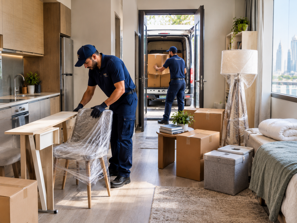 Studio apartment relocation with carefully packed belongings